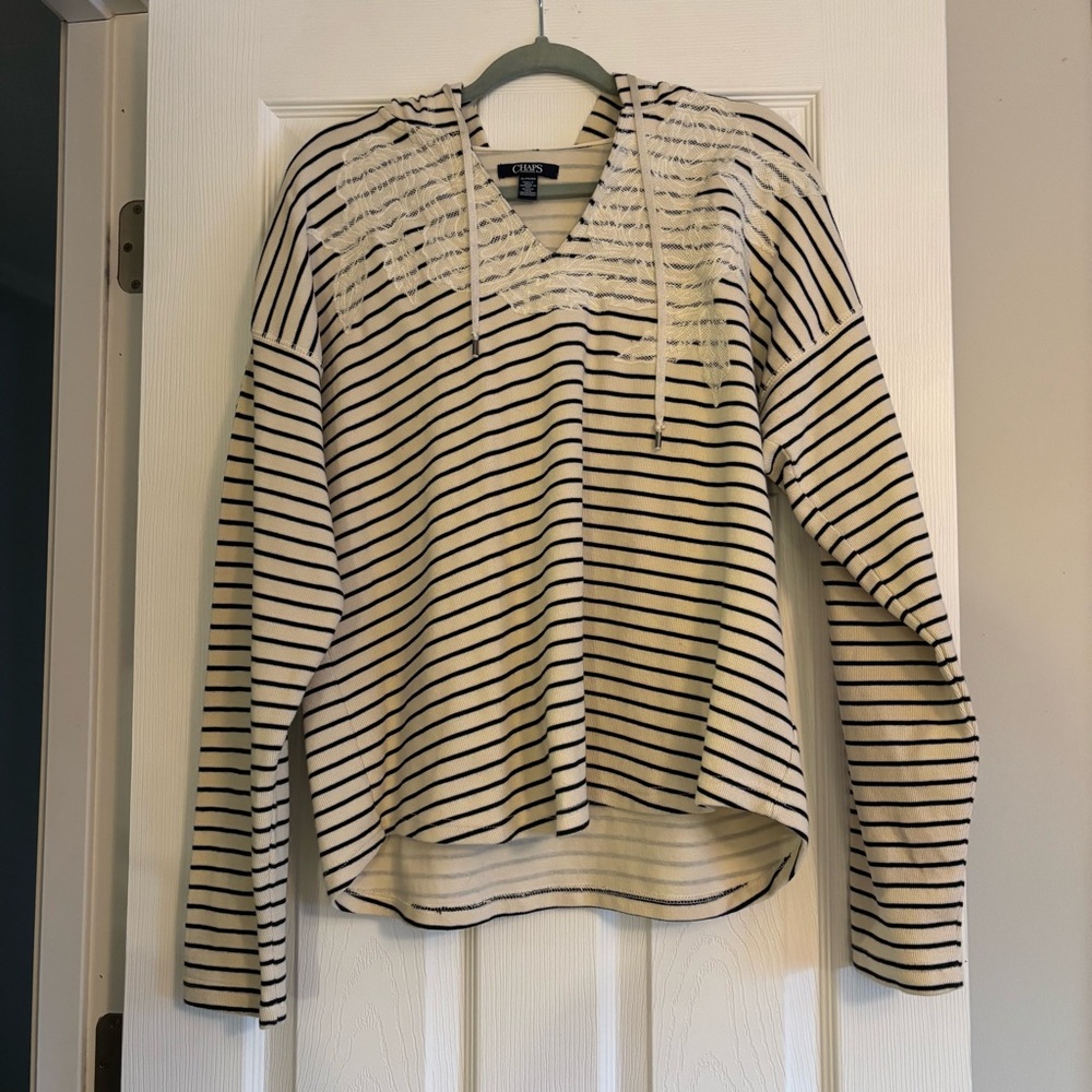 Chaps Women's Black and White Striped Hoodie